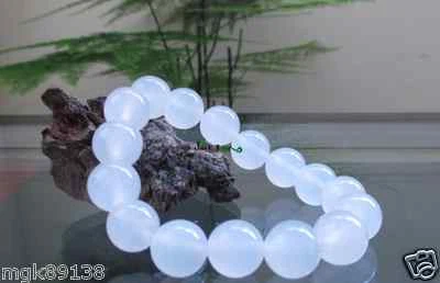 Brazalete de cuentas espirituales de piedras preciosas de jadeíta blanco hielo de 8 mm yoga hombres mujeres Foto 1 de 3