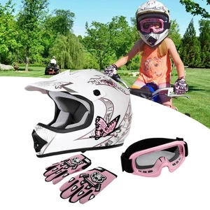 DOT Jóvenes Niños Rosa Mariposa Bicicleta de Tierra ATV Casco de Motor con Gafas Guantes - Imagen 1 de 19