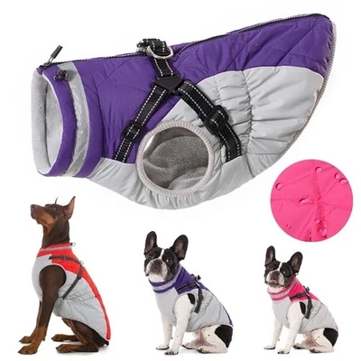 Pet Dog Jacket With Harness Winter Warm Dog Clothes Waterproof Size S-5XL - Image 1 of 4