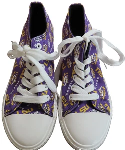 LSU TIGERS Purple & Gold FOCO NCAA Low Top Sneakers Shoes Women's Size 8 - Picture 1 of 9
