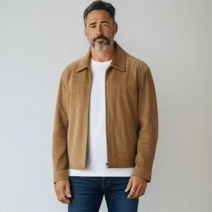 Roundtree & Yorke Suede Leather Jacket XXL Tan Zip Front Classic Look NEW - Picture 1 of 9