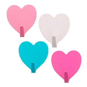 4 Pcs Heart Shaped Sticky Hook Adhesive Hooks behind The Door Hanger - Picture 1 of 8