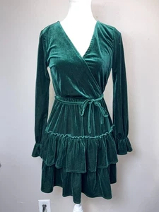 City Vibe Rüschen Stufen Samt Wald Fee Kleid S Grün Whimsigoth Witchy - Bild 1 von 13