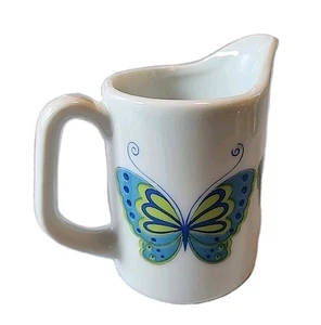Vintage Zugabe japanisches Porzellan Milchkännchen blau & grün Schmetterling Design 3,5" Geschenk - Bild 1 von 7