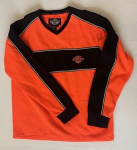 Harley Davidson Crewneck Sweatshirt Neon Orange Black Genuine Mens L Biker USA  - Picture 1 of 6