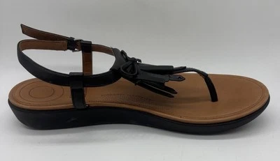 Босоножки женские FitFlop Tia с бахромой черные кожаные стринги с ремешком на спине размер США 10 ЕС 42 - Изображение 1 из 4