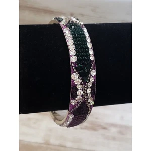 Vintage Bracelet / Bangle Purple & Green Tones with Clear Gems 7" - Picture 1 of 8
