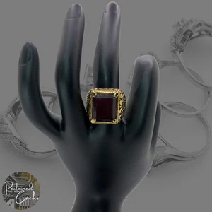 Damenring goldfarben rot quadratisch Kunststein Boho Cocktail Statement Mode Größe 8 - Bild 1 von 7