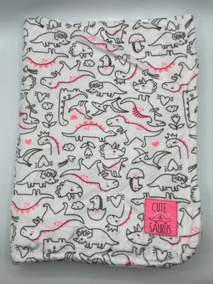 Carters Cute A Saurus White Bright Hot Pink White Black Dinosaurs Baby Blanket - Image 1 of 4