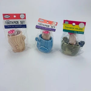 VTG (LOT of 3) KMC Ceramic Blue Chicken Turkey Toothpick Holder NOS Made Japan - Picture 1 of 6