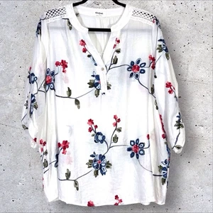 Anthropologie Kindred Embroidered Floral Tunic Boho Hippie White Size 1X - Picture 1 of 8