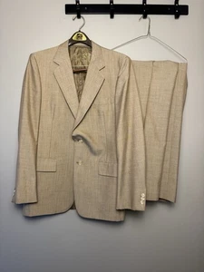 Vtg Christian Dior Paris Beige Khaki 100% Wool Suit Set Jacket & Pants 40L - Picture 1 of 16
