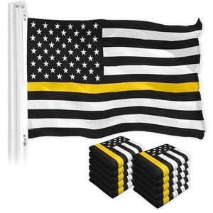 Bandiera Americana Linea Giallo Sottile 3x5 Ft Confezione da 10 Poliestere Stampato 150D - Foto 1 di 5