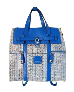 NWOT HENRI BENDEL Large Blue Leather Tweed Jetsetter Convertible Backpack - Picture 1 of 8