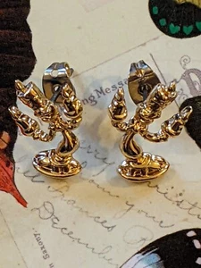 Disney Couture 14k Yellow Gold Plated Beauty And The Beast Lumiere Stud Earrings - Picture 1 of 22