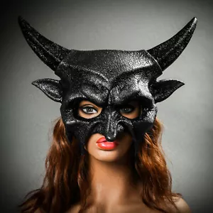 Halloween Demon Black Horns Lucifer Satan Masquerade Party Cosplay Costume Mask - Picture 1 of 7