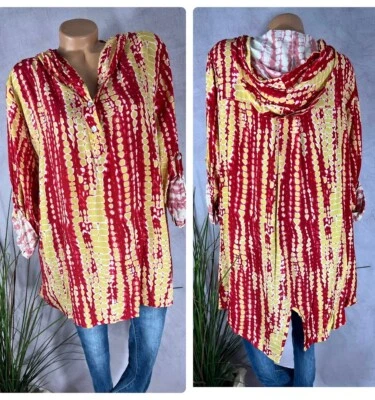 ITALY FASHION Vokuhila Long BLUSE Tunika KAPUZE Italy M3 38 40 42