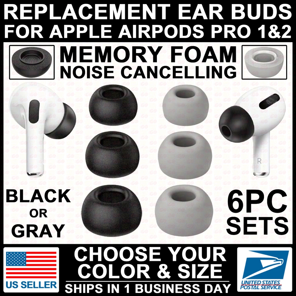 3-PAIRS Memory Foam Replacement Ear Bud Tips for Apple Airpods Pro 1&2 SM/MD/LG - Image 1 of 4