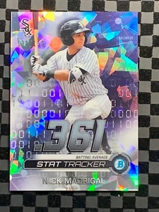 Bowman 2019 cromo rastreador de estadísticas refractor atómico Nick Madrigal blanco Sox 130/150 - Imagen 1 de 4
