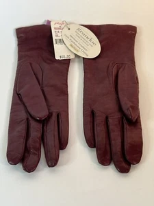 Vintage Women's Grandoe Burgundy Leather Gloves Size 7.5 Cashmere Lined NWT - Picture 1 of 10