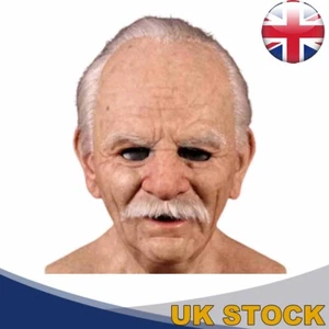 Real Head Mask Old Man Realistic Latex Headgear bald Halloween COS Costume - Picture 1 of 11