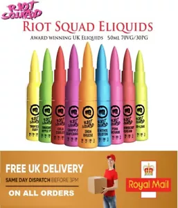 Riot Squad Premium E-Liquid 50ml 70/30 VG/PG Vape Juice 0mg Shortfilled - UK - Picture 1 of 16