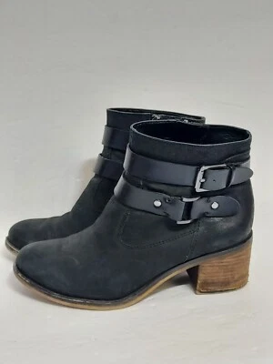 Franco Sarto Botines Negros Mujer 6.5 M Cuero Vegano Hebilla Motociclista Disfraz Foto 1 de 4