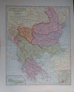 1907 Greece Turkey Servia Bulgaria Roumania, Montenegro Crete Dodd, Mead Co. Map - Picture 1 of 3