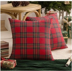Christmas Plaid Decor Throw Pillow Covers Scottish Tartan Cushion Case 18x18inch - Picture 1 of 13