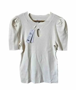 525 America Ribbed Top Keyhole Sz Large L Cutout Shirt Chalk Ivory Puff 90s New - Picture 1 of 11