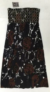 T Bags Los Angeles dress strapless rose print black brown XS - Picture 1 of 5