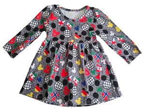 Kid's Disney Epcot 3T Medium girls Mickey Mouse Dress World Globe Gray Black Red - Picture 1 of 8