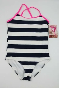 Kanu Surf Girls White Navy Stripe 1 Pc Swimsuit Swimwear Bathingsuit Sz 14/L NEW - Picture 1 of 3