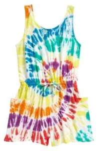 Treasure & Bond Girls Romper Red Fiery Tie Dye Crossback Waist Tie X-Large 14-16 - Picture 1 of 2