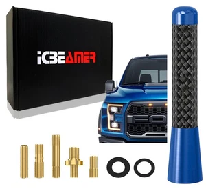 JDM Style 3" Stubby CARBON FIBER ALUMINUM Auto CAR Truck Blue Antenna K731 - Picture 1 of 8