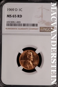 1969-D Lincoln Memorial Cent - NGC MS 65 RD - Choice Gem Brilliant Unc #SLG308 - Bild 1 von 2