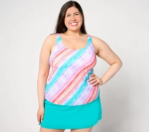 Kim Gravel x Swimsuits For All Scoopneck Tankini & Skirt Set Island Stripe 16 Ne - Picture 1 of 1