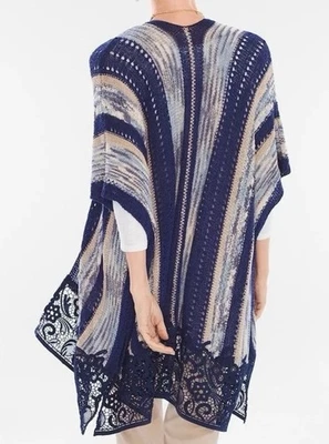 Chico's Crochet Ribete Tejido Frente Abierto Chal Cárdigan Suéter Para Mujer Talla L/XL Foto 1 de 4