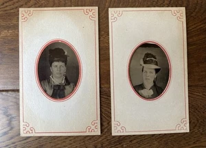 Ladies Well Dressed in Hats Face Freckles & Light Eyes 2 Tintype Antique Photos - Picture 1 of 15