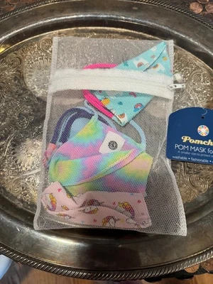 Pomchies Pom Mask for kids New set of 5 unicorn rainbow cactus tie dye UPF50+ - Image 1 of 4