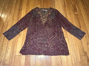 Soft Surrounding Burgundy Paisley Blouse Tunic w/Embroidered Neckline Women's S - Picture 1 of 7