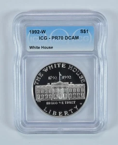1992-W White House Commemorative Silver Dollar PR70 DCAM ICG *9138 - Picture 1 of 5