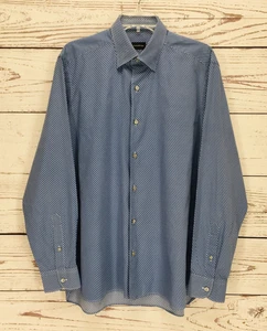 Ermenegildo Zegna Mens Large/L Cotton Dress Shirt Blue/White Geometric Button Up - Picture 1 of 14