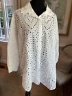 Brand Bazar White  Eyelet High Low Top/ Cover Up 100% Cotton -Italy NEW Sz XL