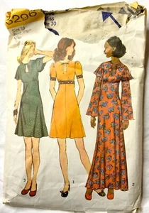 vintage Sz 10 dresses sewing pattern 2 lengths keyhole neckline simplicity 5296 - Picture 1 of 2