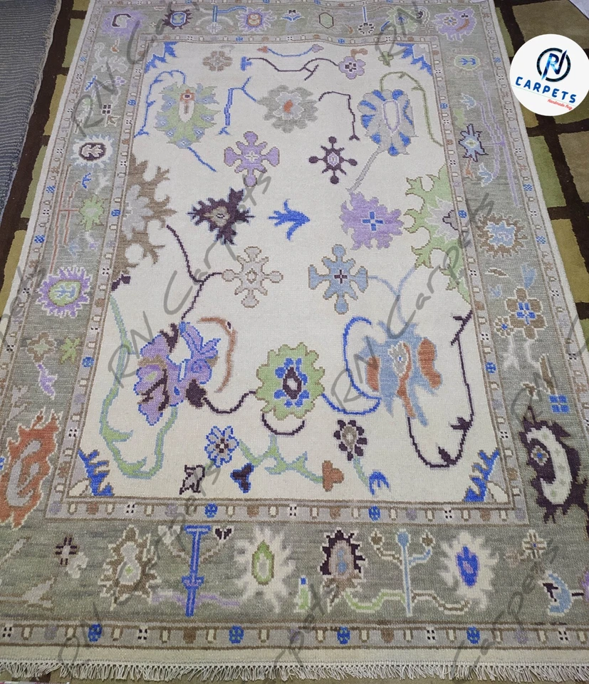 Alfombras Oushak grises lvory para sala de estar 8x10, 9x12, 6x9 alfombras anudadas a mano Foto 1 de 4