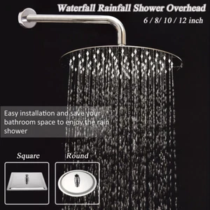 Overhead 6" 8" 10" 12”Round/Square Shower Head Chrome Stainless Steel Rainfall - Picture 1 of 17