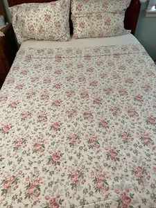 LAURA ASHLEY FULL SIZE SHEET SET Crisp Cottage Pastel Floral 100% Cotton Percale - Picture 1 of 15