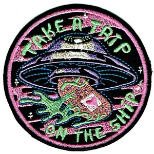 TAKE TRIP Embroidered Iron-on Patch Psychedelic Space UFO Boho Weed Friend - NEW - Picture 1 of 2