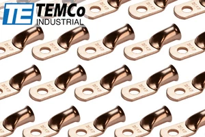 100 Lot 4 AWG 1/4" Hole Ring Terminal Lug Bare Copper Uninsulated Gauge - Picture 1 of 7
